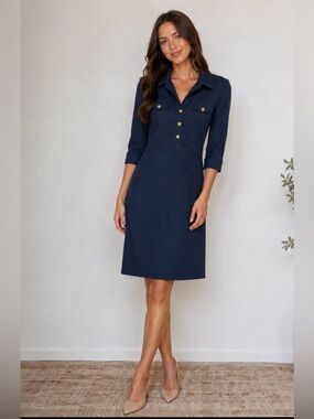 Kay Unger Women’s Shirt Dress Button-Up Career Business Casual Dark Navy Size 10
